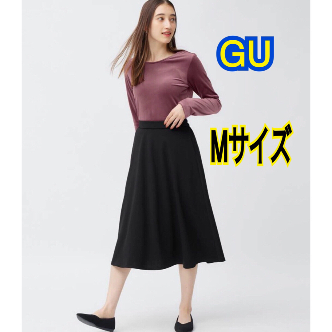 GU(ジーユー)のgu カットソーフレアスカート  オンライン特別商品　ブラック　サイズM レディースのスカート(ひざ丈スカート)の商品写真