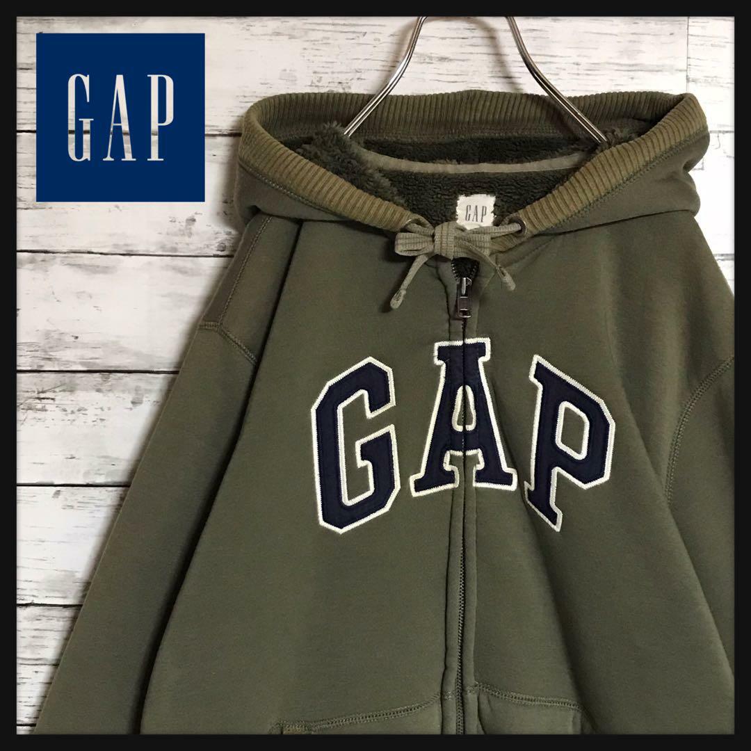 GAP(ギャップ)の【希少ヴィンテージ】ギャップ　裏ボアパーカー　人気カーキ　刺繍ロゴ　A914 メンズのトップス(パーカー)の商品写真