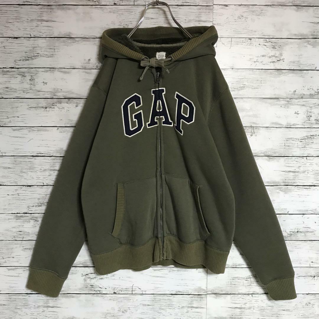 GAP(ギャップ)の【希少ヴィンテージ】ギャップ　裏ボアパーカー　人気カーキ　刺繍ロゴ　A914 メンズのトップス(パーカー)の商品写真