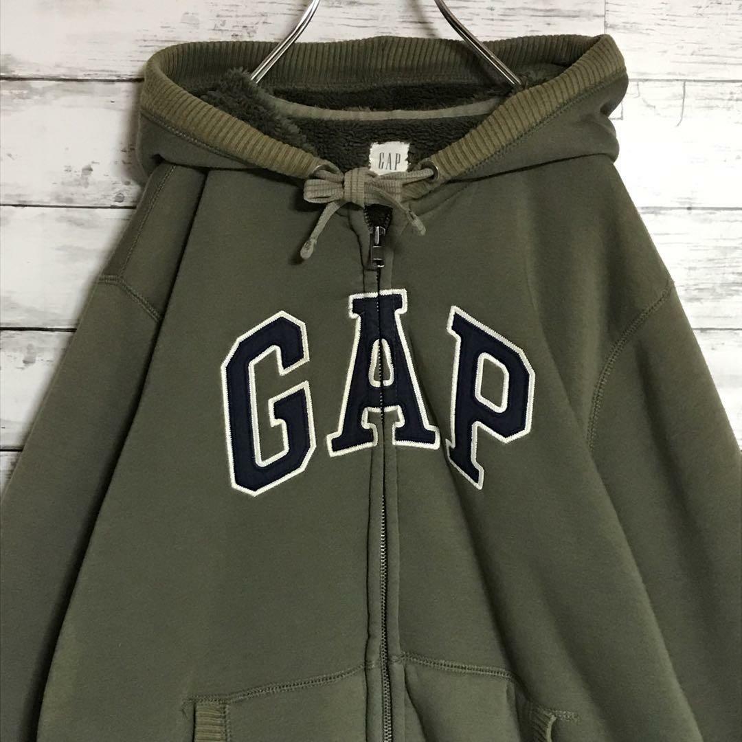 GAP(ギャップ)の【希少ヴィンテージ】ギャップ　裏ボアパーカー　人気カーキ　刺繍ロゴ　A914 メンズのトップス(パーカー)の商品写真