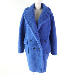 マックスマーラ(Max Mara)の極美品☆Max Mara マックスマーラ 白タグ 101612966 テディベア アルパカ シルク混 コート ブルー ゆったりサイズ42 ガーメント付き イタリア製 正規品 レディース(その他)