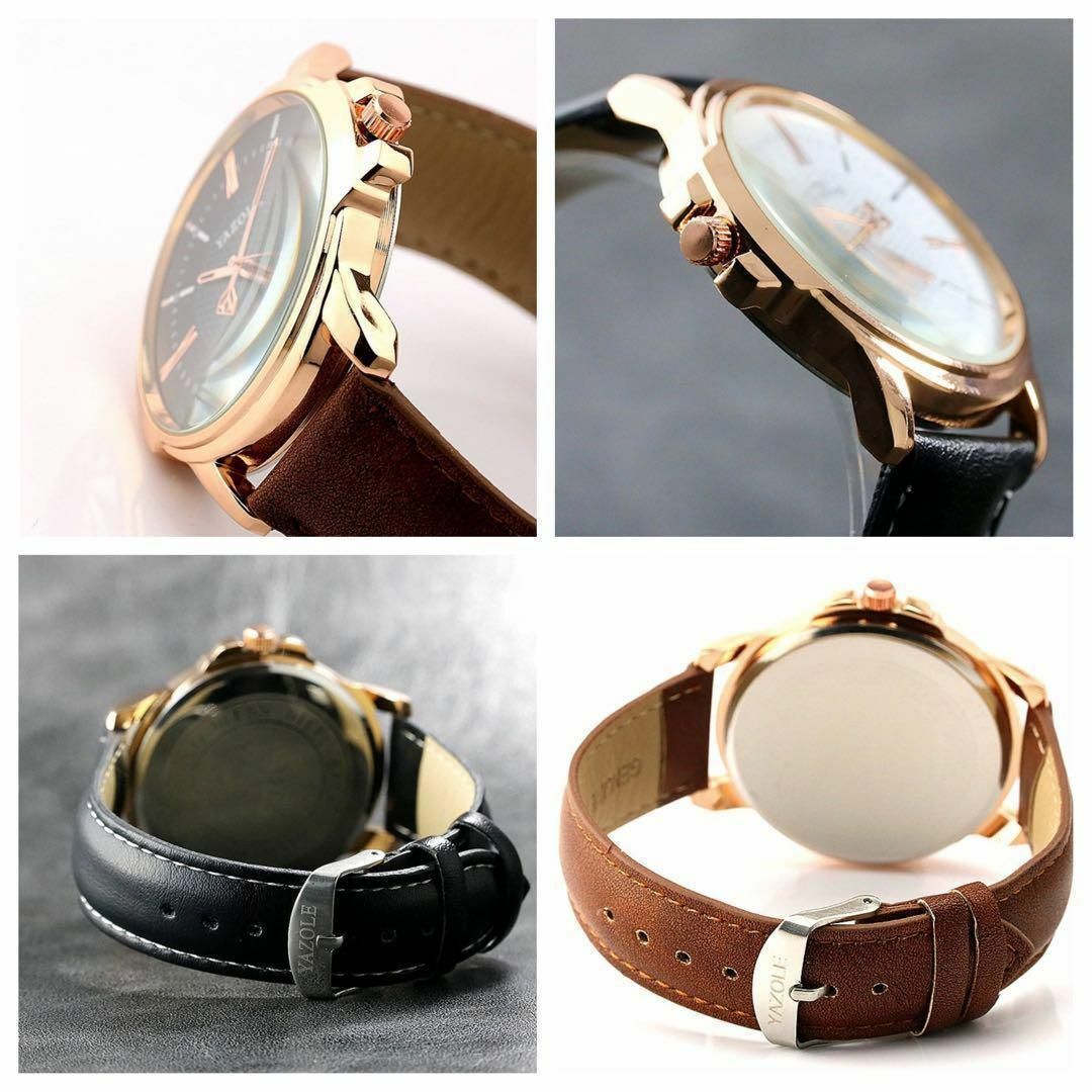新品 メンズ腕時計 【YAZOLE】本革 レザーベルト ゴールド［D］ メンズの時計(腕時計(アナログ))の商品写真