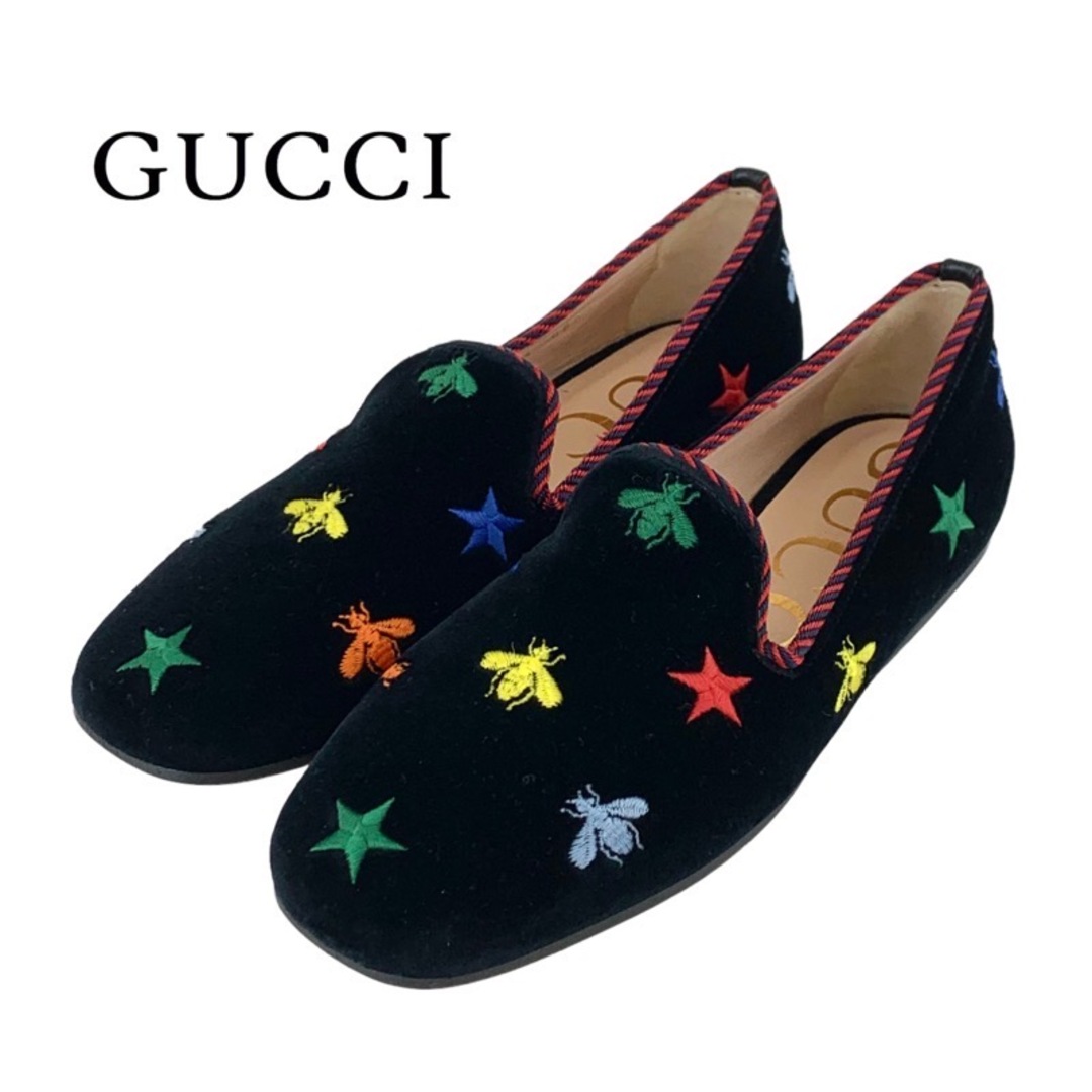 Gucci(グッチ)の未使用 グッチ GUCCI フラットシューズ スリッポン 靴 シューズ bee スター ベロア ブラック レディースの靴/シューズ(スリッポン/モカシン)の商品写真