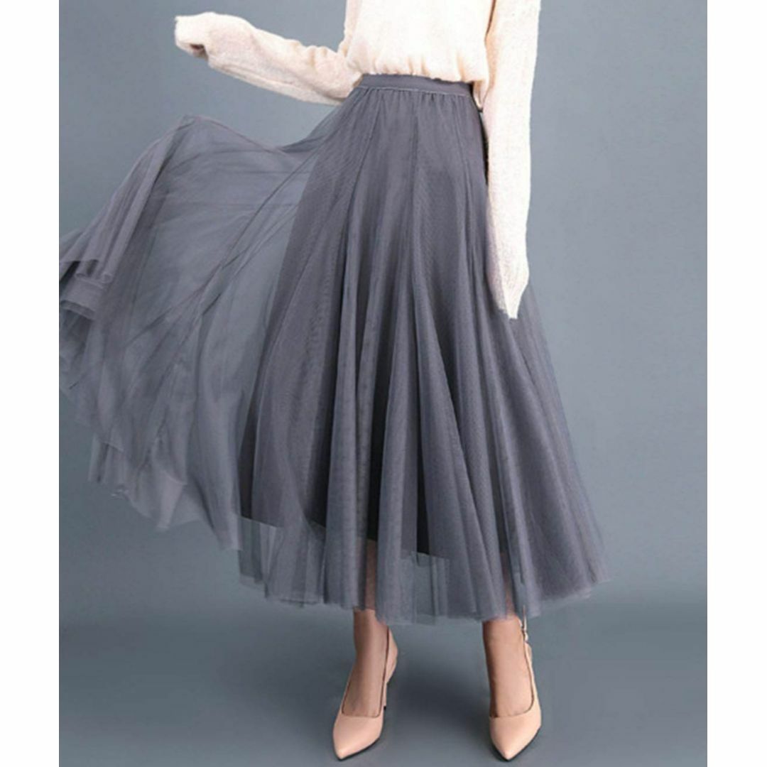 【色: グレー】Sueeya スカート レディース ロング プリーツ スカート  レディースのファッション小物(その他)の商品写真