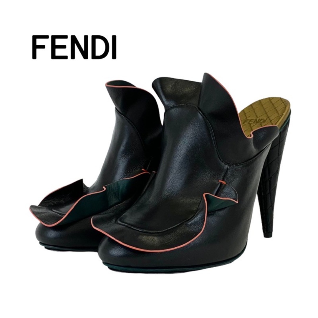 FENDI(フェンディ)の未使用 フェンディ FENDI サンダル ミュール パンプス 靴 シューズ フリル レザー ブラック レディースの靴/シューズ(ミュール)の商品写真