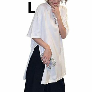 これからの季節に‼️ Tシャツ コットン チュニック 半袖 体型カバー　L(ノーカラージャケット)