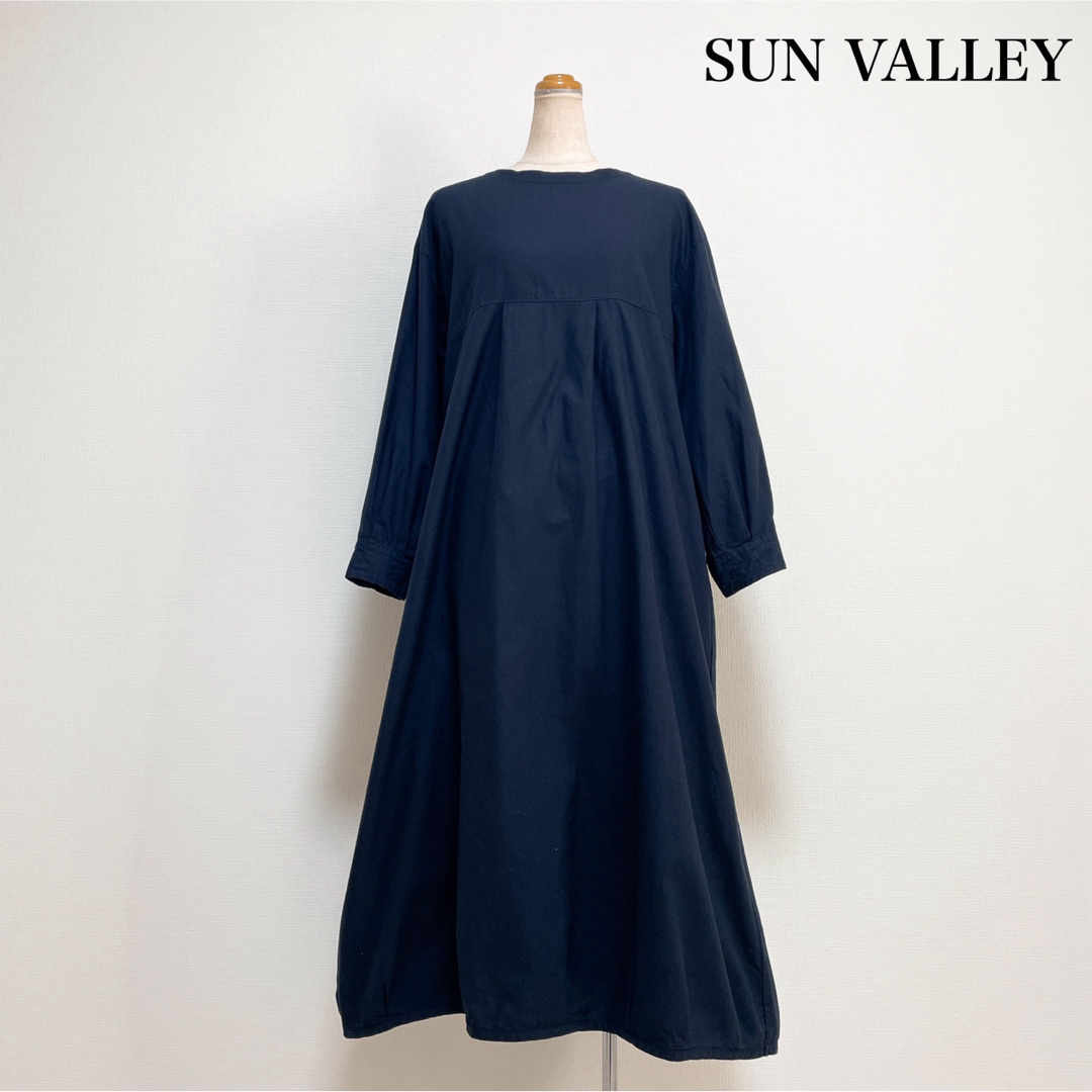 SUNVALLEY(サンバレー)のSUN VALLEY ロングコットンワンピース ネイビー ナチュラル ゆったり レディースのワンピース(ロングワンピース/マキシワンピース)の商品写真