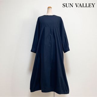 サンバレー(SUNVALLEY)のSUN VALLEY ロングコットンワンピース ネイビー ナチュラル ゆったり(ロングワンピース/マキシワンピース)