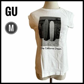 ジーユー(GU)のトップス　Tシャツ　GU ジーユー　ホワイト　白　綿100% プリント　夏(Tシャツ(半袖/袖なし))