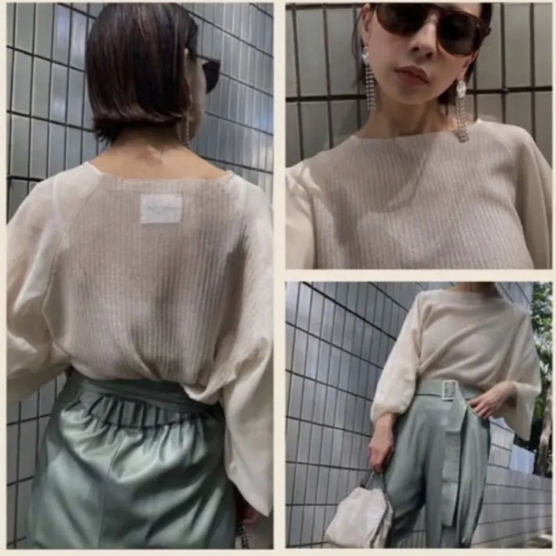 Ameri VINTAGE(アメリヴィンテージ)のアメリヴィンテージ　VOLUME SLEEVE SHEER KNIT TOP レディースのトップス(カットソー(長袖/七分))の商品写真