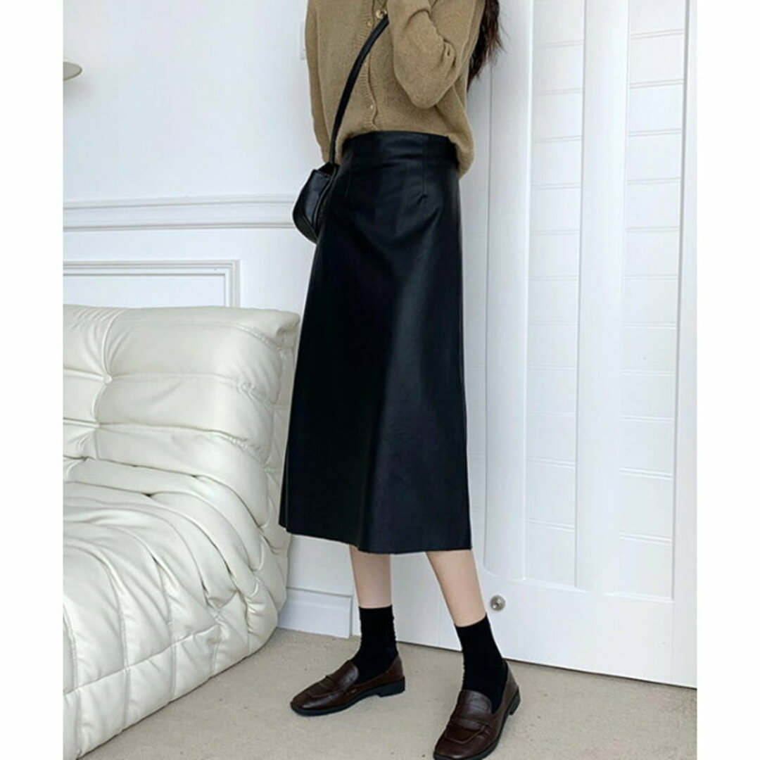 【ブラック】【Dewlily】フェイクレザーロングスカート レディースのスカート(ロングスカート)の商品写真
