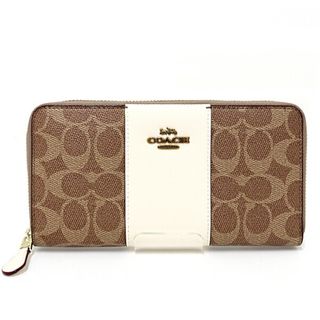 コーチ(COACH)のコーチ COACH ラウンドファスナー長財布 アコーディオン シグネチャー PVC レザー 31546 ホワイト ベージュ ゴールド金具 未使用品(財布)