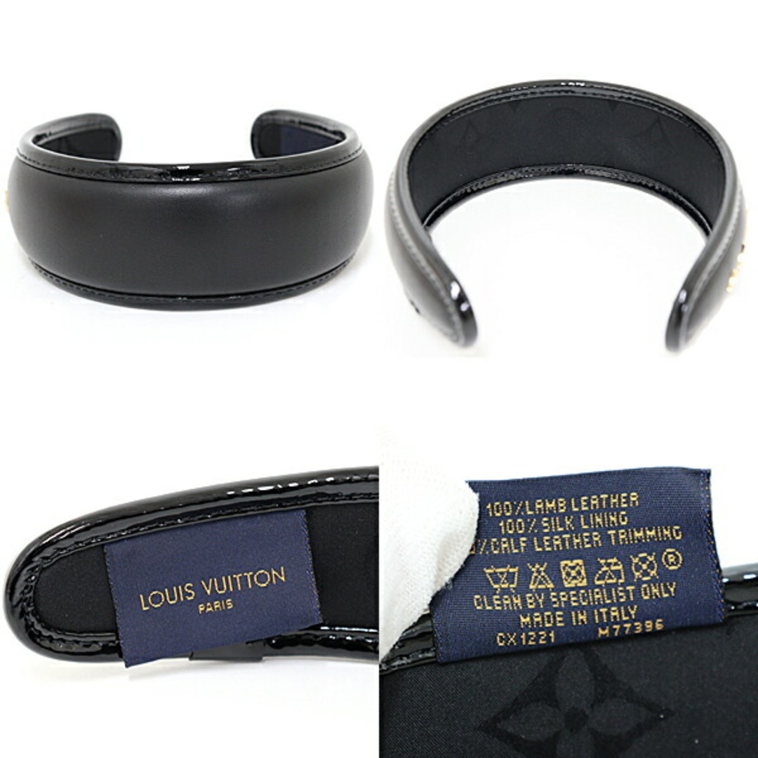 LOUIS VUITTON(ルイヴィトン)のルイ ヴィトン LOUIS VUITTON ヘッドバンド・クルーザー カチューシャ ラムレザー 100％シルク M77396 ブラック ゴールド金具 未使用品 レディースのファッション小物(その他)の商品写真