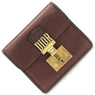 クリスチャンディオール(Christian Dior)の ディオール Wホック財布 ダークブロンズ レザー 中古(財布)