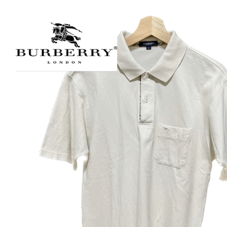 BURBERRY - 【Burberry】古着 ポロシャツ 半袖 白 L ロゴ刺繍