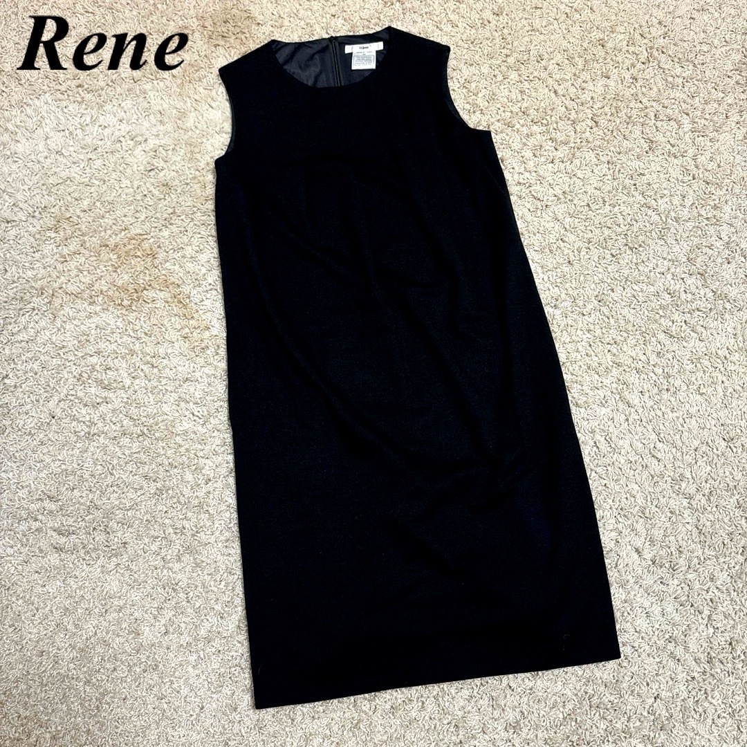 René(ルネ)の【美品】ルネ　Rene ワンピース　ウール　ストレッチ　ブラック　36 レディースのワンピース(ひざ丈ワンピース)の商品写真