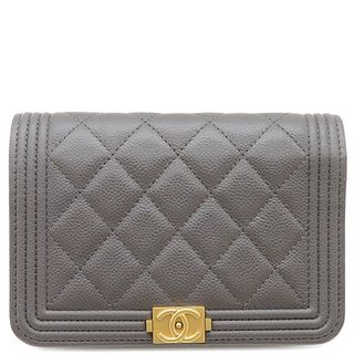 CHANEL - シャネル CHANEL チェーンウォレット ボーイシャネル チェーンショルダー ミニ キャビアスキン グレー ヴィンテージ金具 AP2464 ランダムシリアル 【箱】【中古】