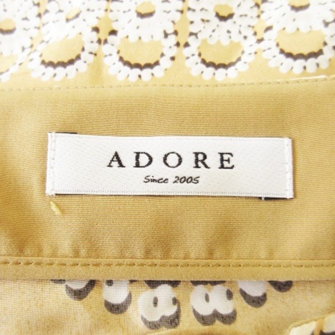 ADORE(アドーア)のアドーア ワンピース ひざ丈 半袖 絹 レースアップ プリント 38 ベージュ レディースのワンピース(ひざ丈ワンピース)の商品写真