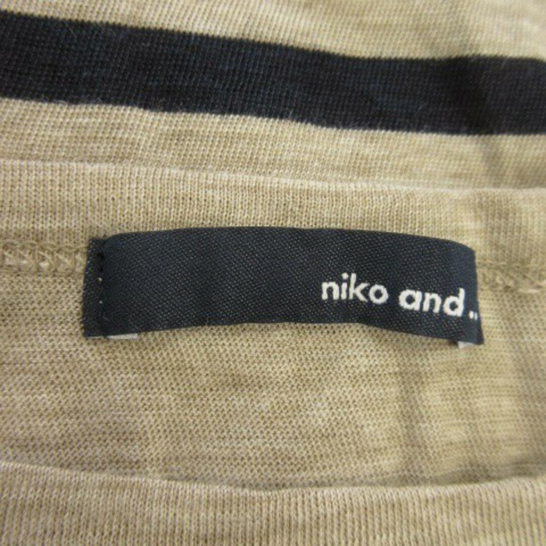 niko and...(ニコアンド)のニコアンド Tシャツ カットソー ロンT 長袖 麻 リネン ボーダー 総柄 茶 レディースのトップス(Tシャツ(長袖/七分))の商品写真