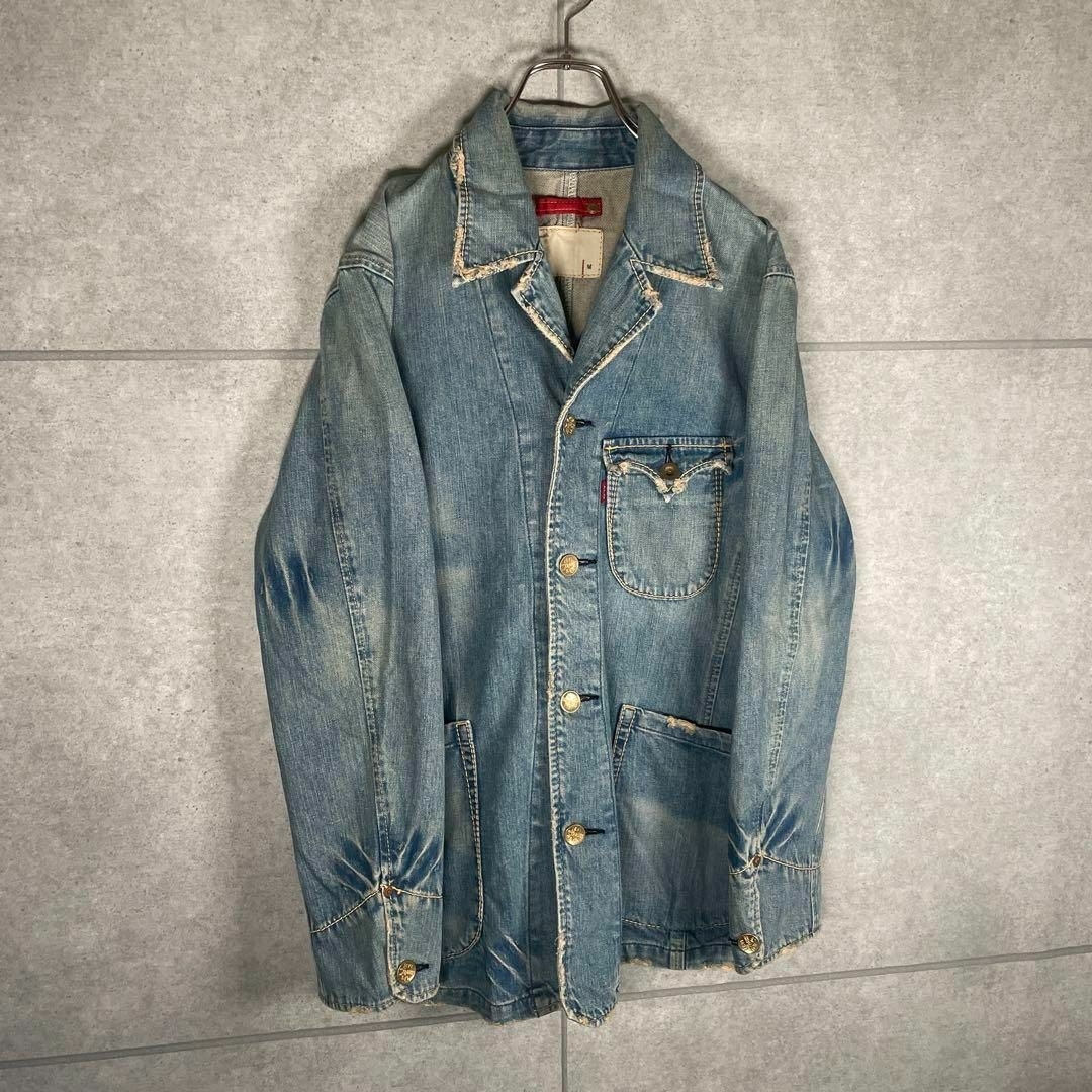 Levi's(リーバイス)の[古着]リーバイス　Gジャン　カバーオール　刻印　エイジング　ヒゲ　ハチノス　青 メンズのジャケット/アウター(Gジャン/デニムジャケット)の商品写真