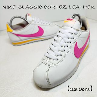 ナイキ(NIKE)のNIKE★CORTEZ/コルテッツ★レザー★白×ピンク×黄★807471★23(スニーカー)