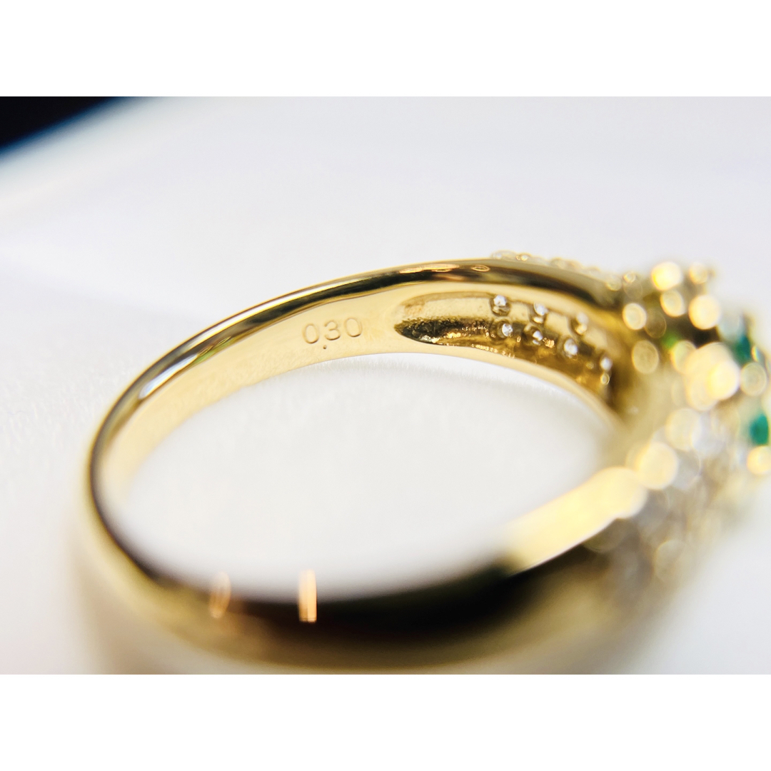 [新品同様]K18YGイエローゴールドエメラルドダイヤモンド リング 指輪日本製 レディースのアクセサリー(リング(指輪))の商品写真