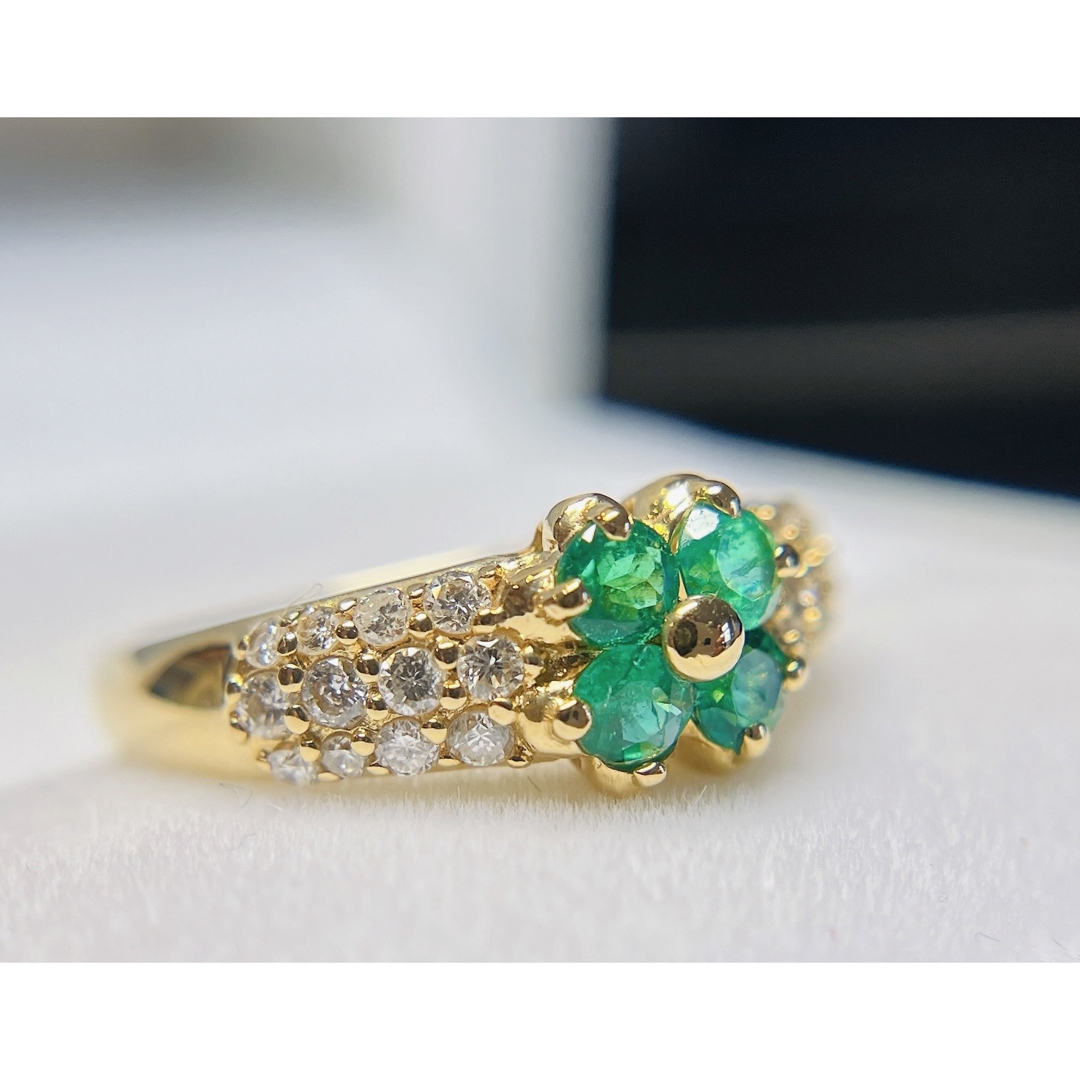 [新品同様]K18YGイエローゴールドエメラルドダイヤモンド リング 指輪日本製 レディースのアクセサリー(リング(指輪))の商品写真