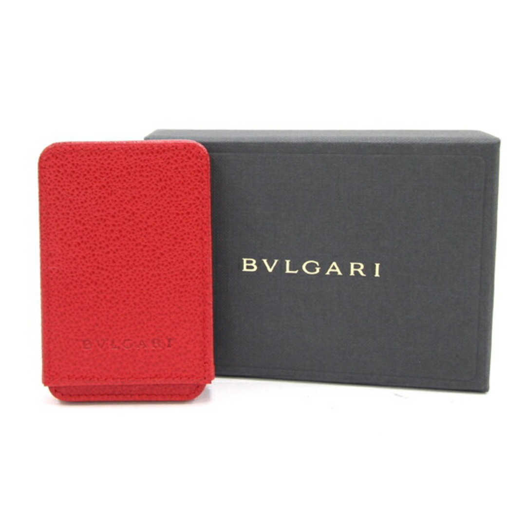 BVLGARI(ブルガリ)の ブルガリ カードケース レッド レザー 中古 カード入れ レディースのファッション小物(名刺入れ/定期入れ)の商品写真