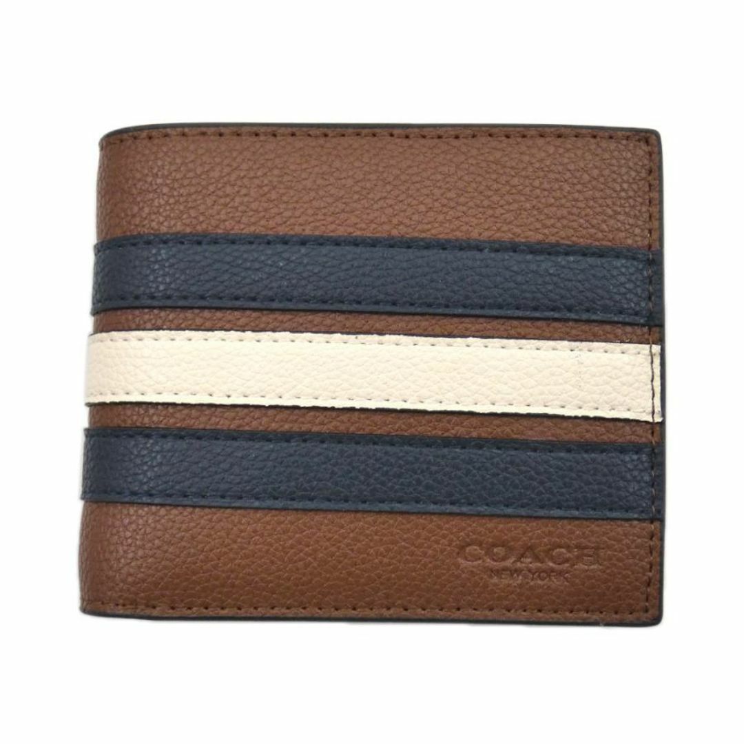 COACH(コーチ)のコーチ 財布 COACH レザー 二つ折り 札入れ ヴァーシティ ストライプ コンパクト 茶 ブラウン メンズ OJ10154 レディースのファッション小物(財布)の商品写真