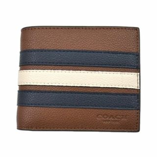 コーチ(COACH)のコーチ 財布 COACH レザー 二つ折り 札入れ ヴァーシティ ストライプ コンパクト 茶 ブラウン メンズ OJ10154(財布)