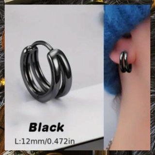 ピアス フープ ダブルリング アクセサリー 両耳 メンズ ブラック 12mm