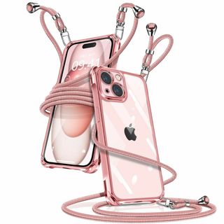 【色: ローズゴールド】iPhone 15 ケース クリア ショルダー iPho(その他)