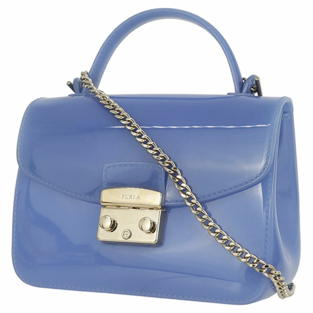 Furla(フルラ)のフルラ メトロポリス ビニールバッグ ショルダーバッグ ビニール ブルー ゴールド 青 レディース 美品 155619 レディースのバッグ(ショルダーバッグ)の商品写真