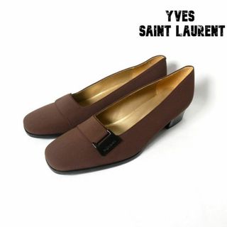 極美品 Yves Saint Laurent スクエアトゥ ローヒール パンプス