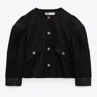 ザラ(ZARA)のZARA パフスリーブ　ツイードジャケット(ノーカラージャケット)