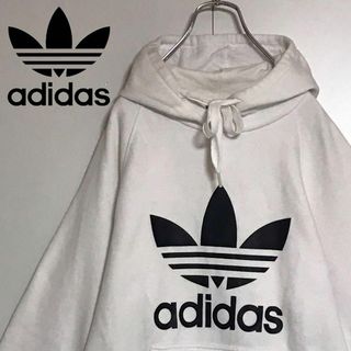 アディダス(adidas)の【ビッグサイズ】アディダス　ビッグプリントロゴ入りパーカー　人気ホワイトK870(パーカー)