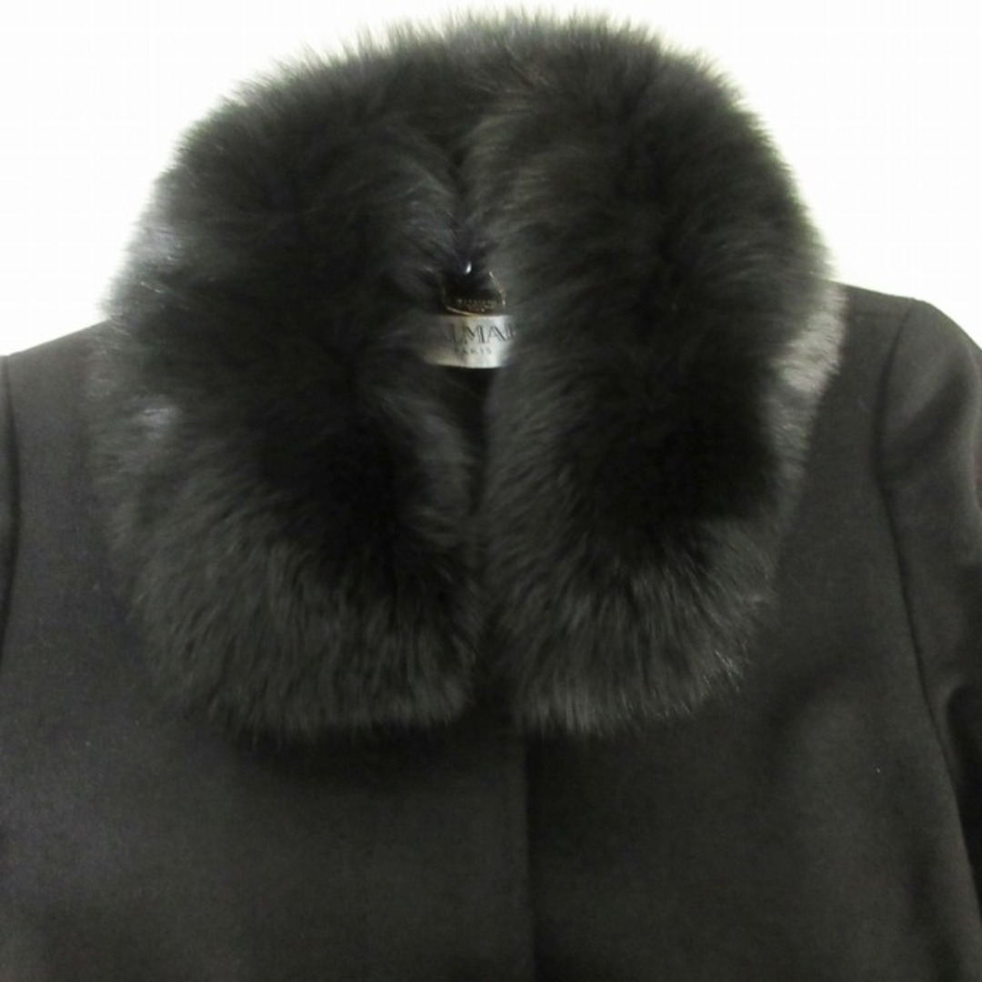 BALMAIN(バルマン)のバルマン カシミヤ100% ステンカラーコート 襟フォックスファー 毛皮 M レディースのジャケット/アウター(その他)の商品写真