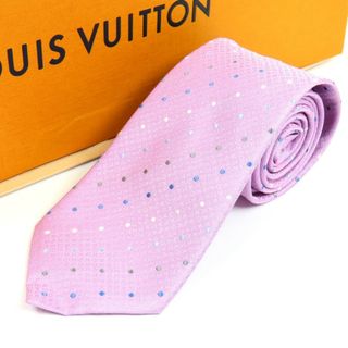 ルイヴィトン(LOUIS VUITTON)の未使用品 LOUIS VUITTON ルイヴィトン ビジネス Yシャツ スーツ 22年製 ドット シルク100% ネクタイ シルク ピンク メンズ【中古】(ネクタイ)