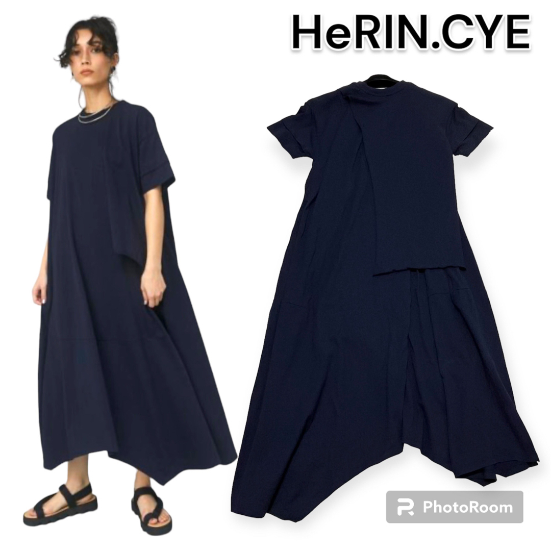 HeRIN.CYE(ヘリンドットサイ)の訳アリ HeRIN.CYE レイヤードドレス ワンピース ネイビー レディースのワンピース(ロングワンピース/マキシワンピース)の商品写真