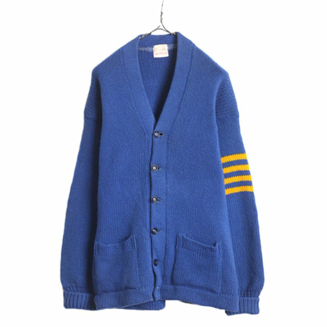 40s 50s ☆ ウール レタード ニット カーディガン メンズ L 程 40s 50s ☆ ウール レタード ニット カーディガン メンズ L 程