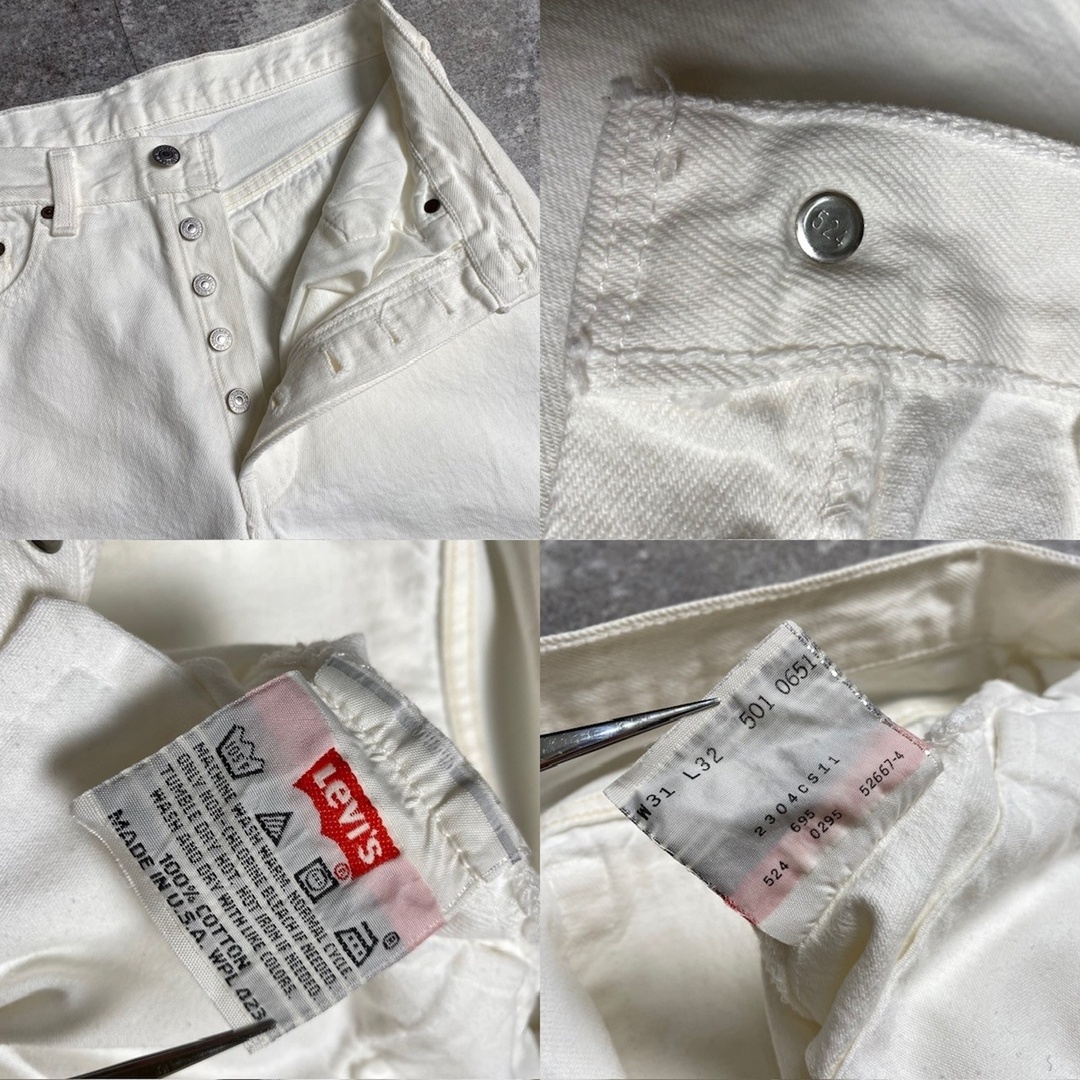 Levi's(リーバイス)の90's Levi’ｓ 501 ホワイトデニム W31 ストレートデニム USA製 刻印524 赤タブ ヴィンテージ 287U メンズのパンツ(デニム/ジーンズ)の商品写真