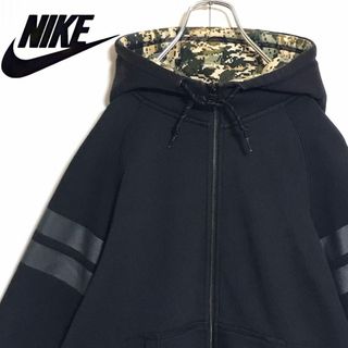 ナイキ(NIKE)の【バッグロゴ】ナイキ　ロゴ入りジップパーカー　ブラック　裏起毛　K765(パーカー)