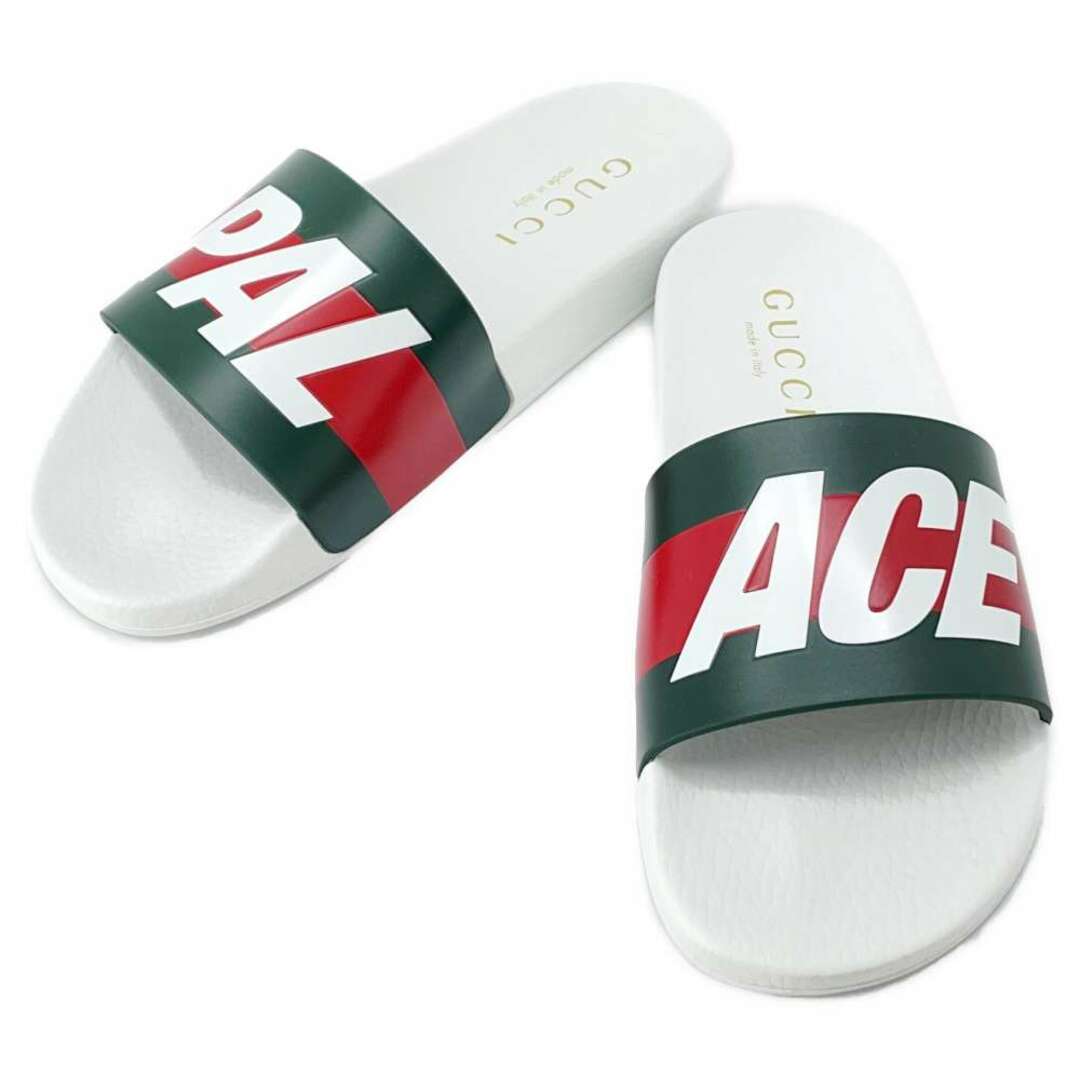 Gucci(グッチ)のグッチ サンダル パレスコラボ スライド ロゴ ラバー メンズサイズ7 723349 GUCCI Palace 靴 白 メンズの靴/シューズ(サンダル)の商品写真