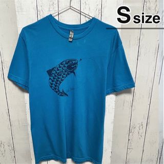 USA古着　Tシャツ　S　ライトブルー　水色　フィッシング　釣り　魚　アニマル(Tシャツ/カットソー(半袖/袖なし))