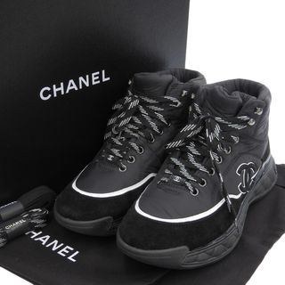 シャネル(CHANEL)の【本物保証】 箱・布袋付 超美品 シャネル CHANEL  ロゴ ココマーク ハイカット スニーカー 靴 ブラック 41 G35208 メンズ 希少 レア(スニーカー)