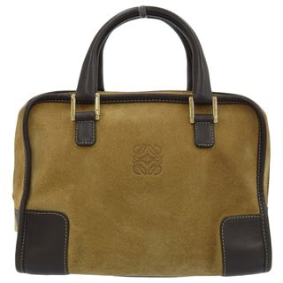 ロエベ(LOEWE)の【本物保証】 ロエベ LOEWE アマソナ28 ロゴ アナグラム ハンドバッグ スエード レザー ライトブラウン×ダークブラウン(ハンドバッグ)