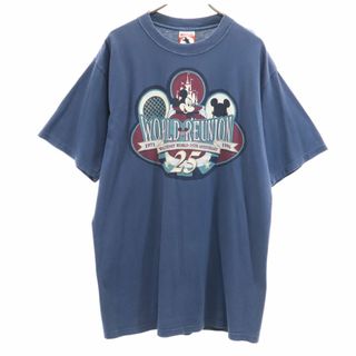 MICKEY,INC 90s USA製 オールド 半袖 ディズニーワールド 25周年記念 Tシャツ L ネイビー ミッキーマウス メンズ 古着 【240327】 メール便可(Tシャツ/カットソー(半袖/袖なし))