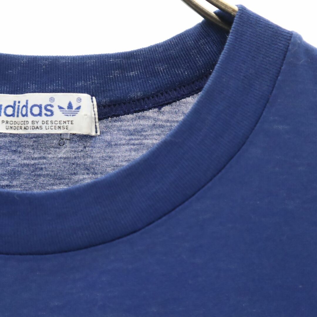 adidas(アディダス)のアディダス 70s 80s デサント製 ヴィンテージ トレフォイルロゴ 半袖 Tシャツ S 青 adidas メンズ 古着 【240327】 メール便可 メンズのトップス(Tシャツ/カットソー(半袖/袖なし))の商品写真