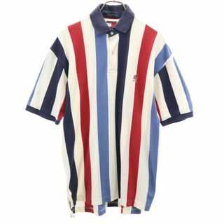 トミーヒルフィガー(TOMMY HILFIGER)のトミーヒルフィガー 90s オールド フラッグタグ ストライプ柄 半袖 ポロシャツ M TOMMY HILFIGER メンズ 古着 【240327】(ポロシャツ)