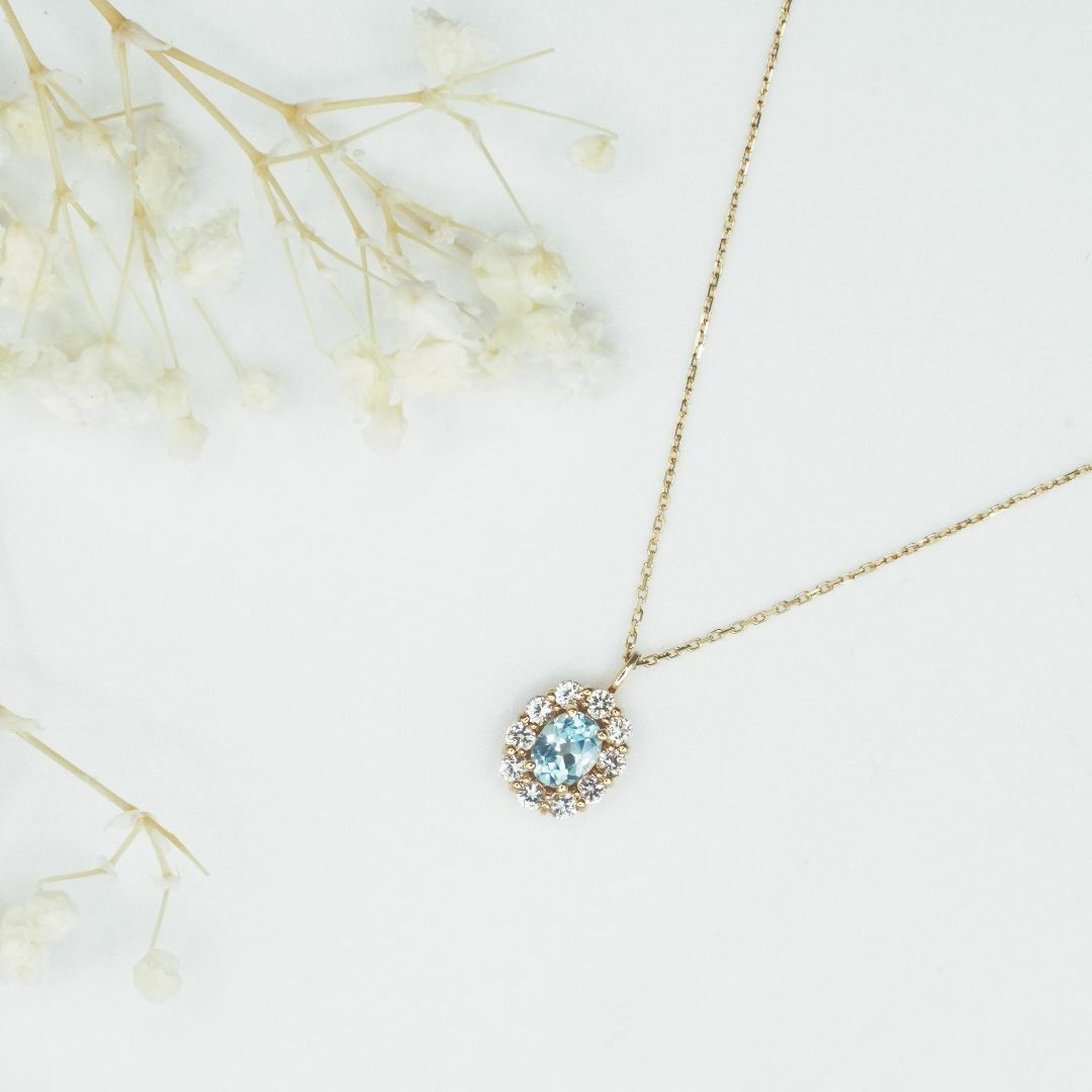 新品 ネックレス ブルー ジルコン ダイヤモンド K10 透明感 誕生石 レディースのアクセサリー(ネックレス)の商品写真